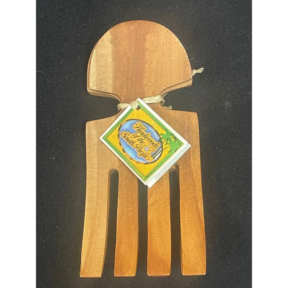 Hawaiian Island Salad Hands Servers Brown NWT Hand Carved Tropical Hardwood 7